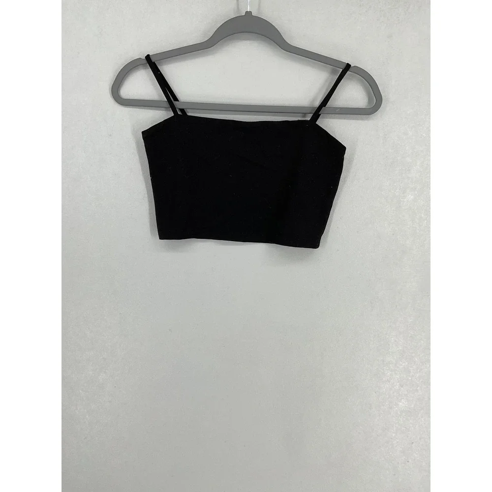 Susana Monaco Womens Crop Top Black Spaghetti Strap Stretch XS